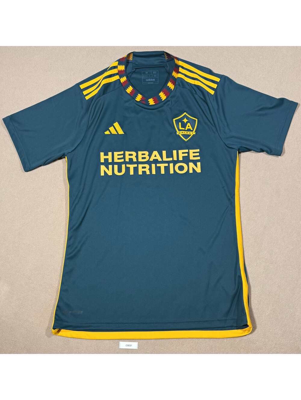 adidas LA Galaxy MLS Men's Soccer Jersey Shirt Size M Blue Yellow Herbalife